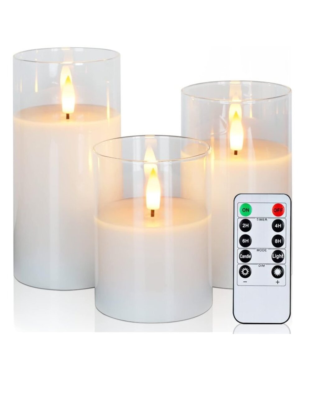 White Glass Flameless LED Candles Battery Operated with Remote Timer